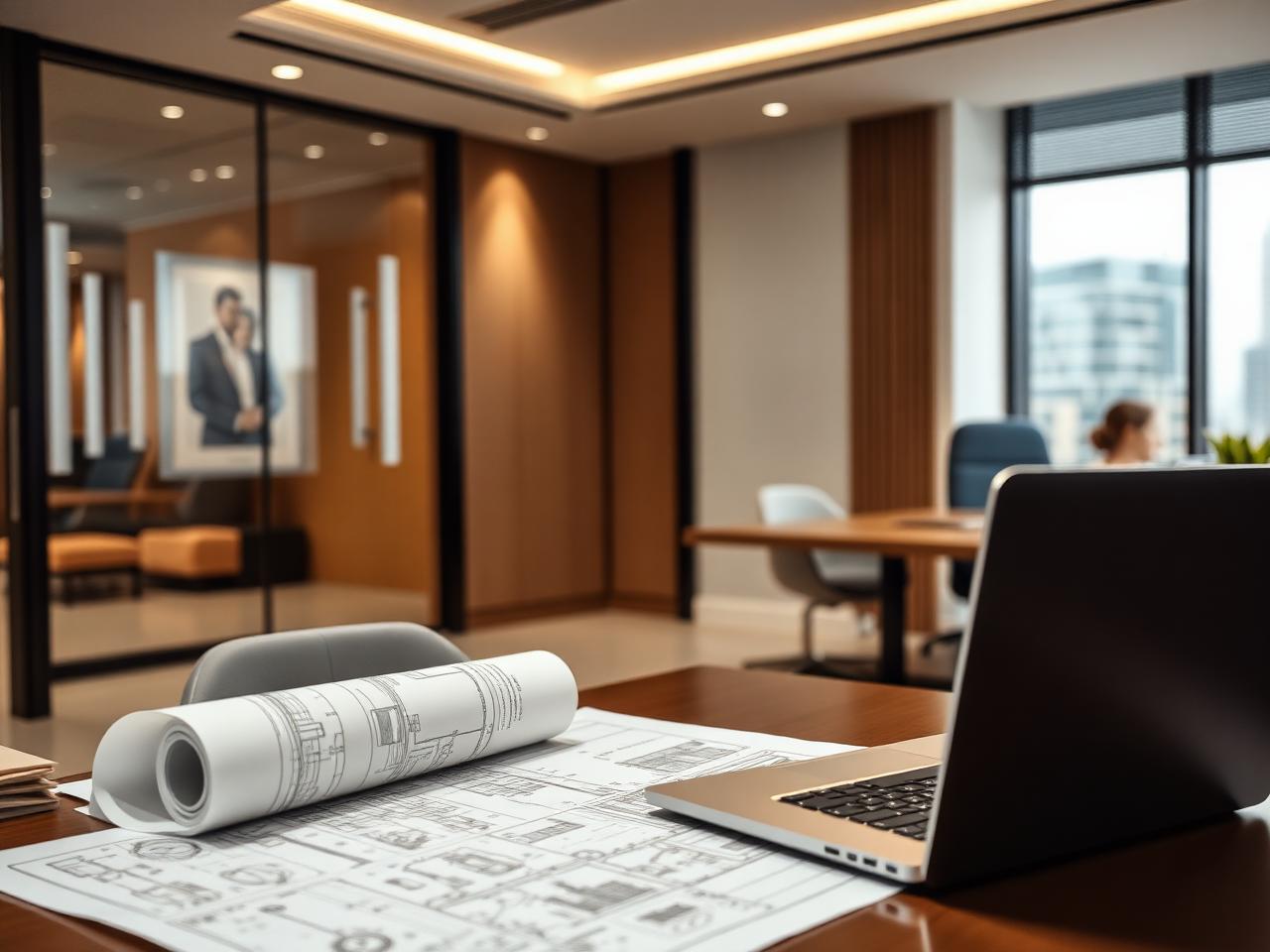 Consultancy office with blueprints