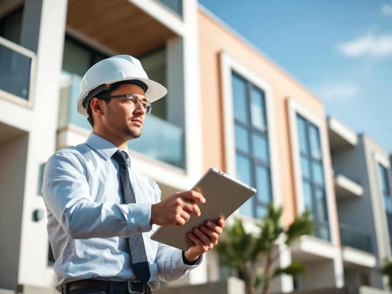 Engineer inspecting property